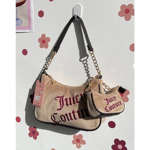 Juicy Couture Better Together Y2K Beige Velvet Hobo Bag Set Limited Edition - Picture 1 of 3